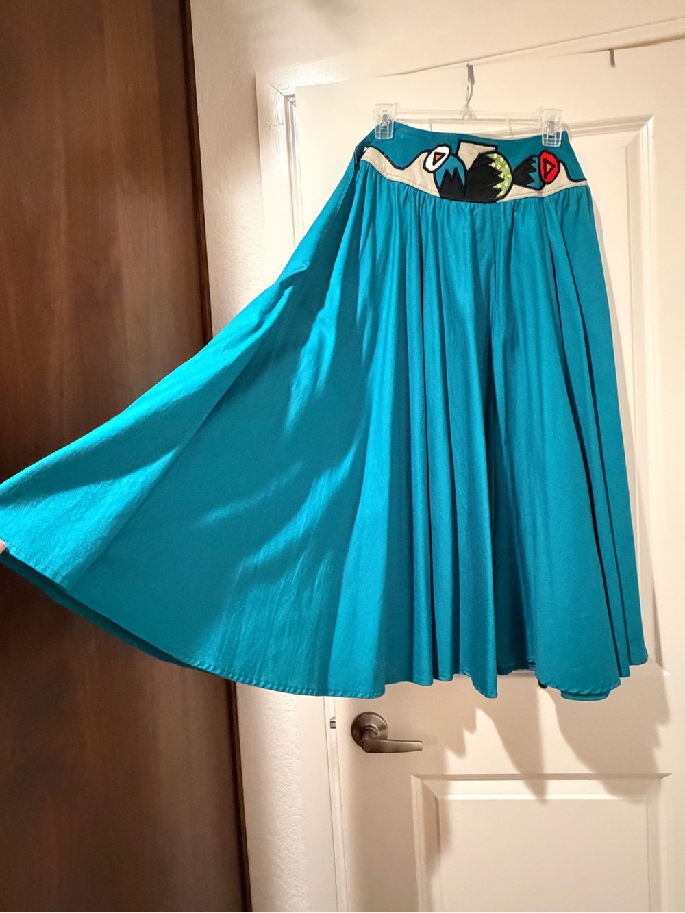 Teal Circle Skirt with Embroidered Waistband